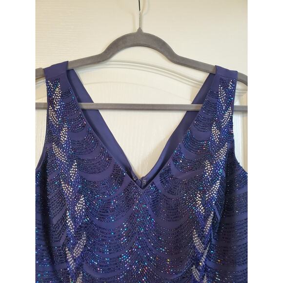 Sean Couture Inky Blue Beaded Bodice New Maxi Formal Gown Prom Dress, Size 10 - Picture 3 of 15